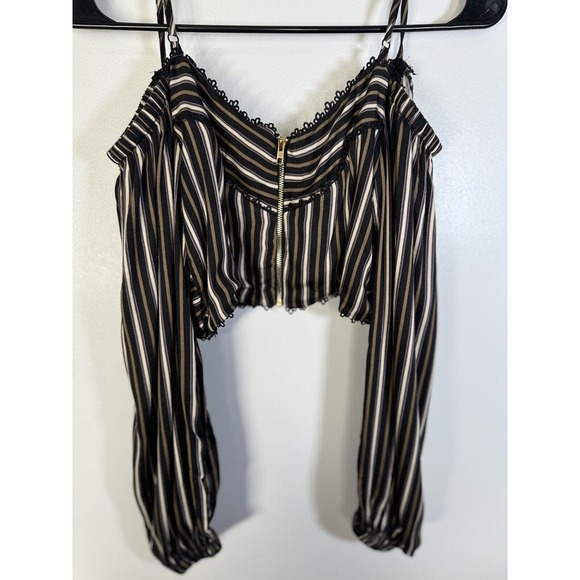 Olivaceous Long Sleeve Tube Top Sz M Stripe Zip Boho Hippie Vibe - Picture 3 of 9